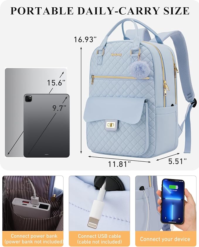 Teen Girls Backpack, Aesthetic School Book Bag with Charging Hole for Kids Elementary Middle High School College Women, Blue