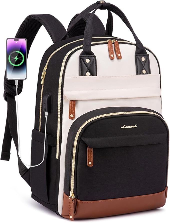 LOVEVOOK Backpack for Women,Laptop Backpack Women,Fits 18 Inch Laptop Bag,School Backpacks,Fashion Travel Work Anti-theft Bag,Waterproof Business Computer College Backpack Purse,Beige-Black-Brown