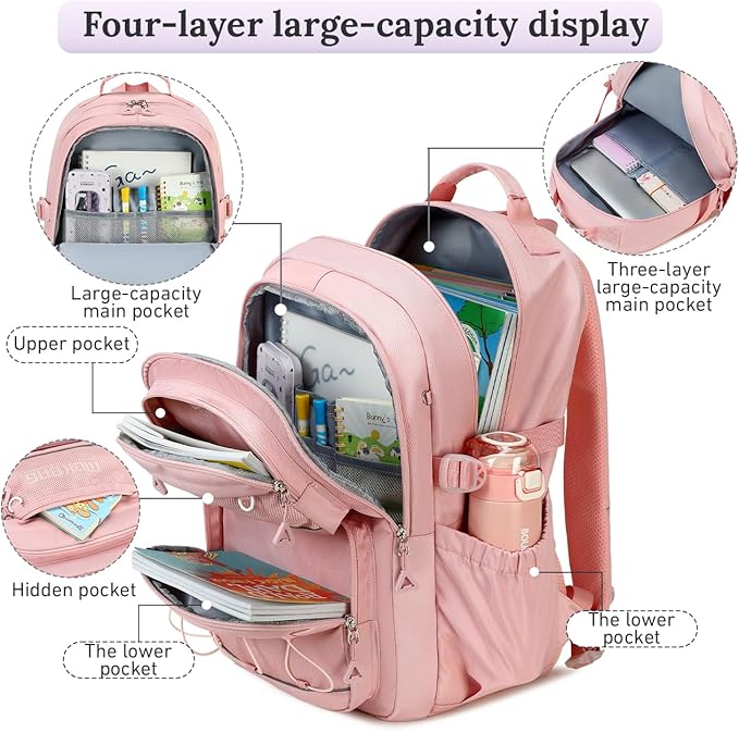 Cusangel Teen Girls Backpack for School, 18in Purple Travel Student Laptop Backpack For College Large Capacity Waterproof Daypack