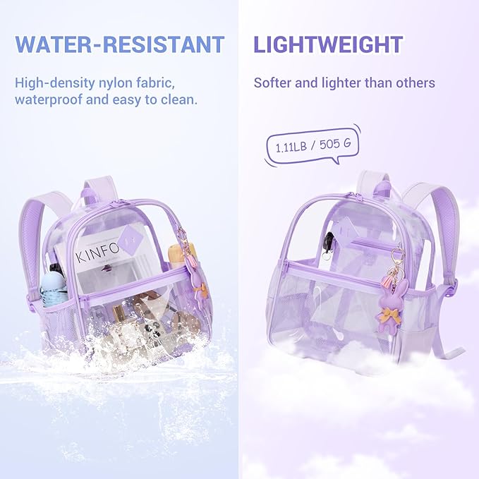 Clear Backpack for Stadium Events Approved 12×6×12, Thick TPU Mini Clear Bag with Front Pocket for Concert Sport Events Work Travel, Purple