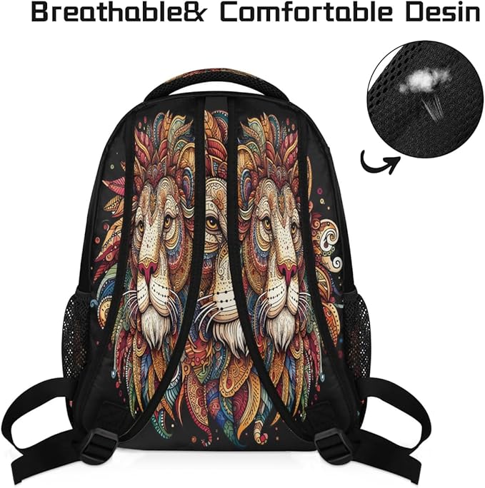 Pardick Animal Lion Backpack for Kids Girls Boys Lightweight School College Students 18in Bookbag Large Capacity Computer Backpacks Laptop Rucksack Travel Gym Hiking Camping Daypack