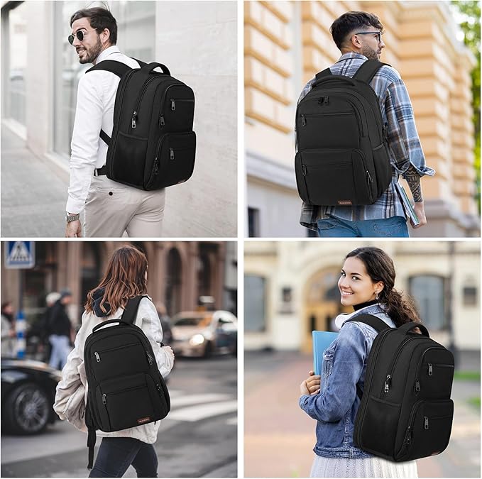 BIKROD Backpack for Men and Women, School Backpacks for Teen Boys Water Resistant TSA Travel Backpack with USB Charging Port, Business Anti Theft Sturdy Computer Bag Gifts Fits 15.6 Inch Laptop,Black