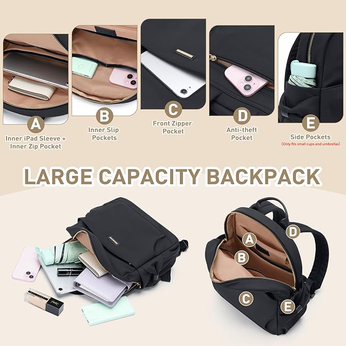 Mini Backpack for Women Small Backpack Purse Cute Stylish Lightweight Daypack for College Work Travel Party,12.9Inch,Classic Black