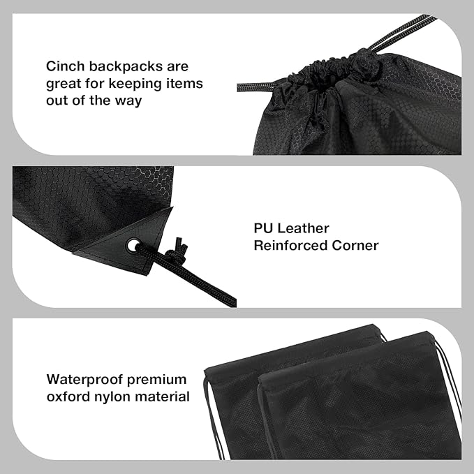 HIIXHC 2-Pack Black Drawstring Backpacks, Cinch Bag, Lightweight & Washable Sackpack, Perfect for Gym, Sports, Travel - Men & Women,X-Large 22.4"x17.5"