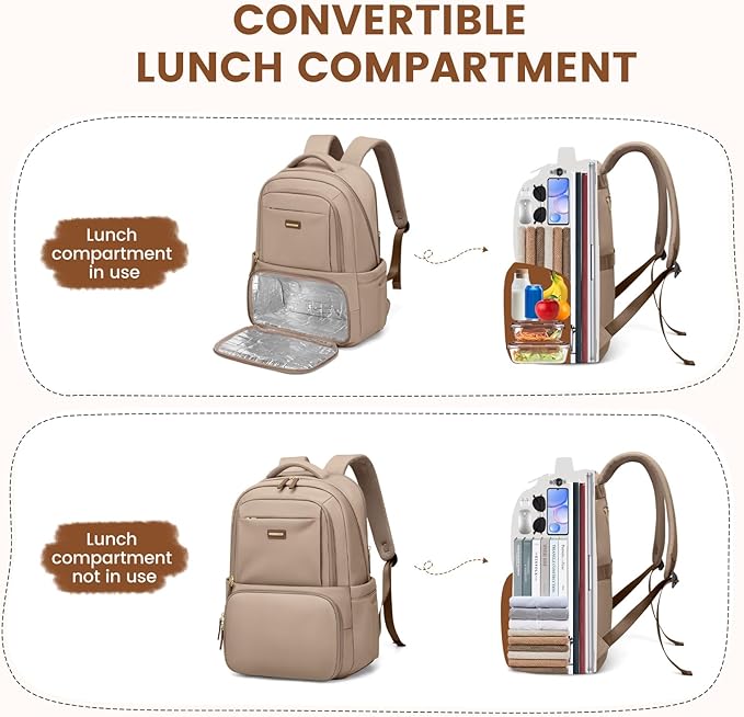 Lunch Backpack 16 Inch Laptop Backpack with Insulated Cooler Lunch Box Food Bag for College Work Camping Picnics (Champagne)