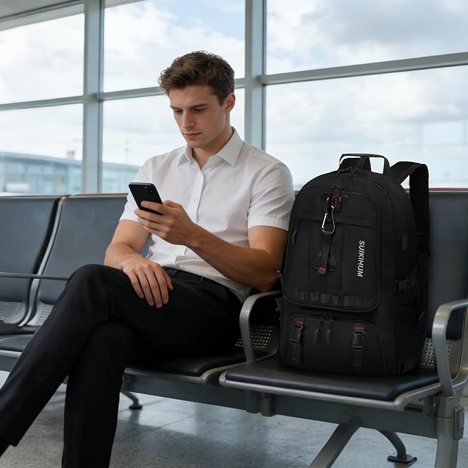Travel Backpack for Men, 45L Expandable TSA Approved Laptop Backpack Fits 18.4 Inch, Water-Repellent W/Shoe Compartment & Wet Pocket Anti-theft Pocket, Black