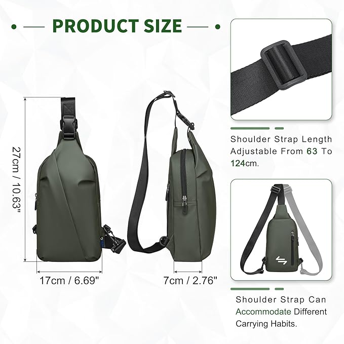 Small Sling Bag, Waterproof Nylon 7.9 Inch Crossbody Chest Bags Daypack Backpack with Anti-theft Pocket for Men Women (Dark Green)