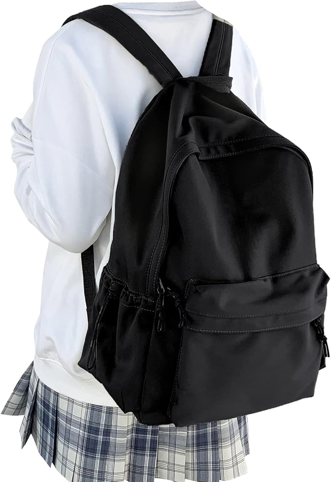 Classic Basic Black Backpack For Women,Waterproof High School Bookbag,Lightweight Casual Travel Daypack,College Backpack Men,Middle School Bag For Girls Boys