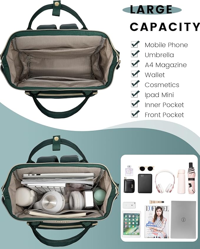LOVEVOOK Mini Backpack for Women, Cute Small Backpacks Purse, Fashion Bag for Work Travel Gift, College Bookbag for School, 14 inch Lightweight Daypack, Green-Black