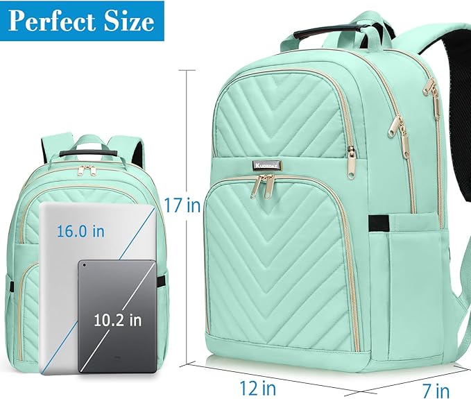 Backpack for Men Women, School Backpack for Boys Girls, 15.6 Inch Quilted Laptop Backpack, Large High School Bookbags for Teens, Teal