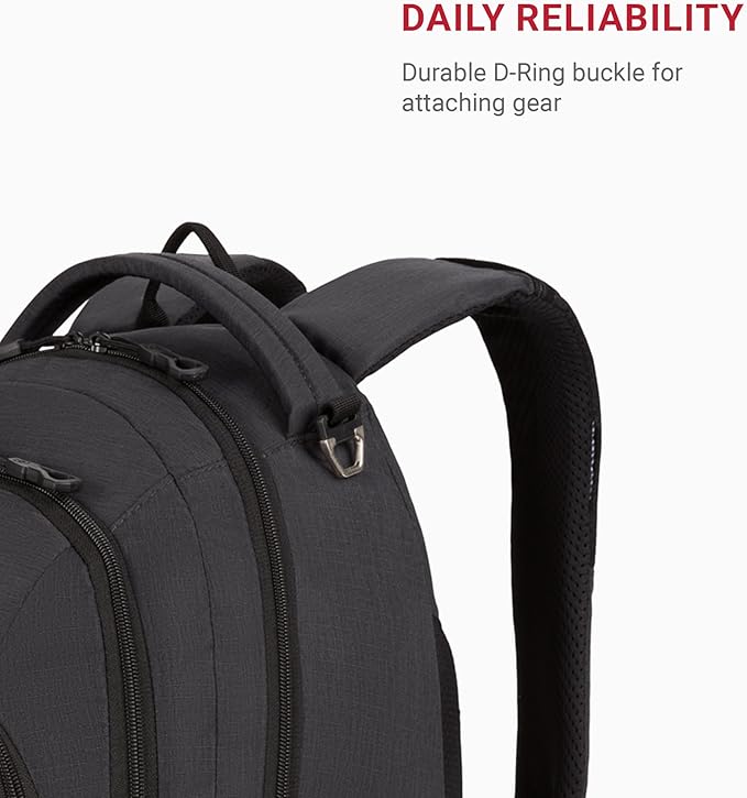 SwissGear 1186 Special Edition 13” Laptop Backpack – Grey – Compact Tech Bag with Reflective Accents – Multiple Organizer Pockets with Bungee Cords & D-ring Attachment Point