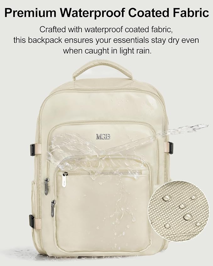 Travel Backpack for Women & Men, Large Carry On Personal Item Bag Airline Approved, Waterproof Traveling Overnight Bags, Gifts Laptop Backpack for Travelers College-Students Commuters (Beige)