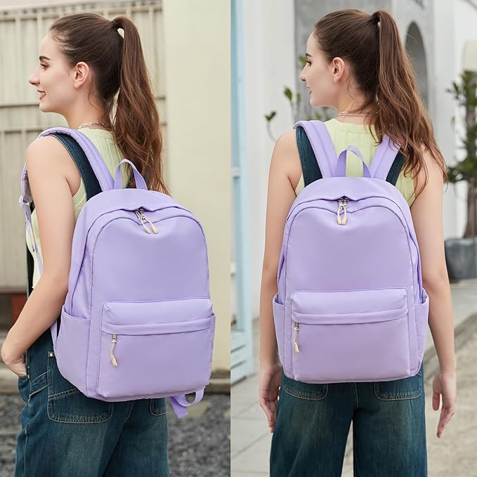 Kids Backpack for Girls School Backpacks College Bookbag Water Resistant Laptop Backpack with Lunch Bag and Pencil Bag, Purple