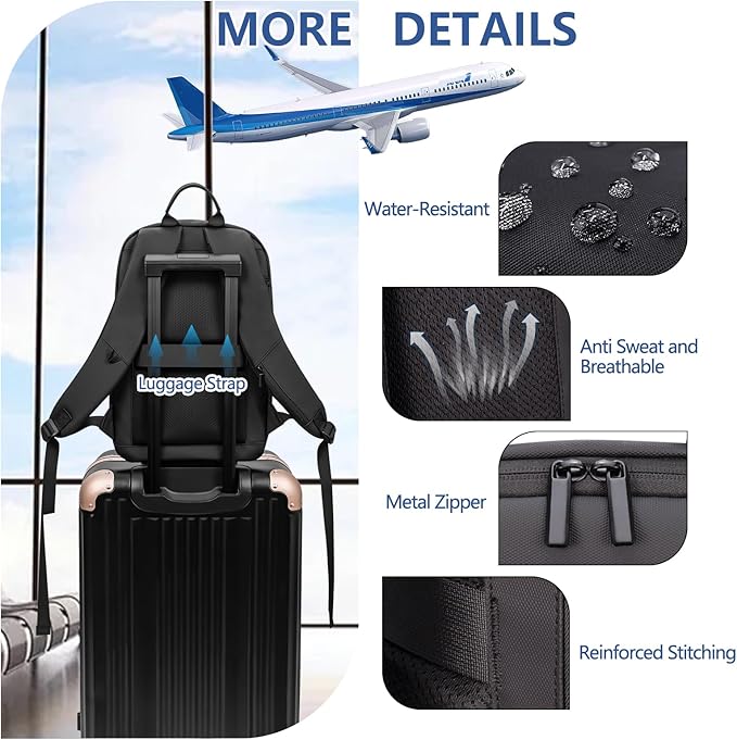 Business Backpack for Men Slim Lightweight Laptop Backpack Water Resistant Small Office Backpack for Commute Travel Daily Office Work with Small Bag (Black, 15.6")