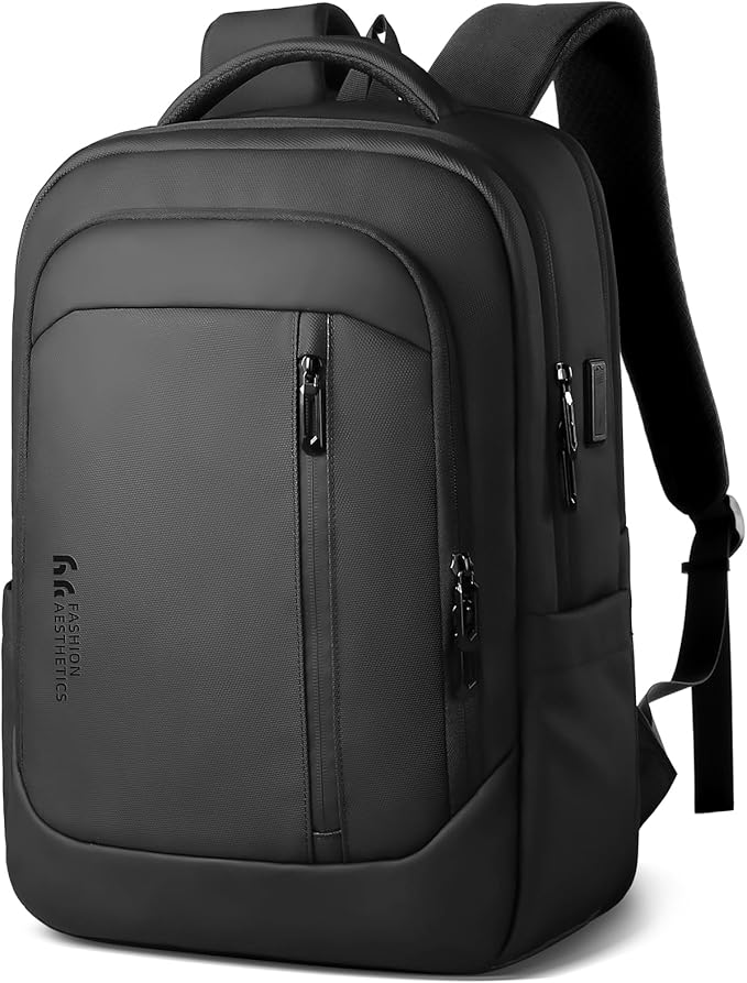 17-Inch Laptop Backpack for Men & Women, 25L Business Work Backpack with USB Charging Port, Water Resistant Computer Bag with Anti-Theft Pocket for Travel Office Daily– Black