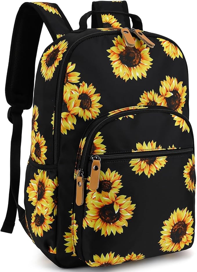Leaper Laptop Backpack for Women: Cute Girls Sunflower Bookbag for School College Travel Work - Lightweight Book Bag Floral for Kids Teen - Aesthetic Back Pack Stylish Hiking Daypack for Teacher Black
