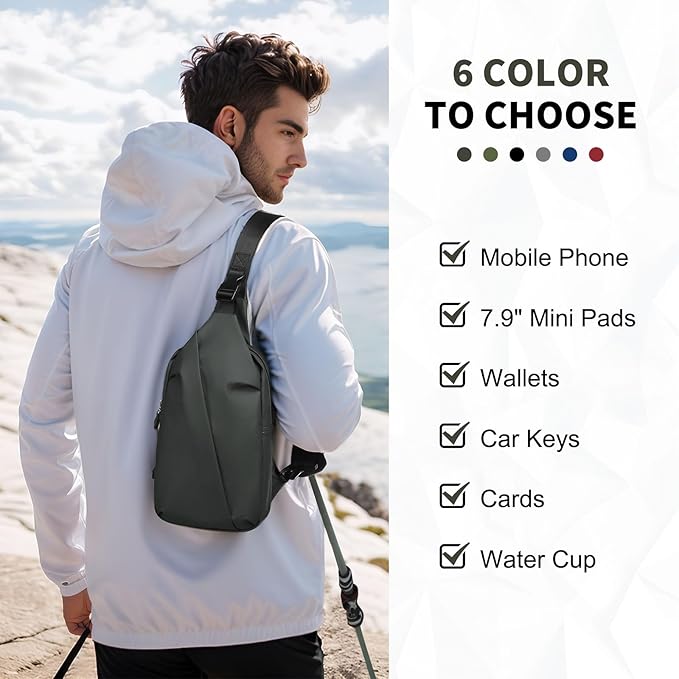 Small Sling Bag, Waterproof Nylon 7.9 Inch Crossbody Chest Bags Daypack Backpack with Anti-theft Pocket for Men Women (Dark Grey)