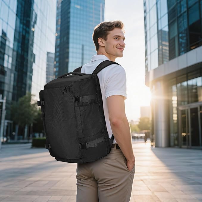 40L Travel Backpack, TSA Friendly Flight Approved Carry on Backpack for Men Women, Fits 17.3 Inch Laptop with USB-A&C Ports, Weekender Bag, Black