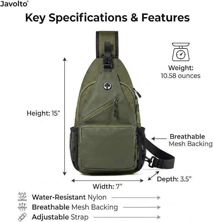 Sling Bag for Men Crossbody Backpack, Small Sling Backpack Mens Shoulder Bag, Casual Daypack Hiking Bag for Travel
