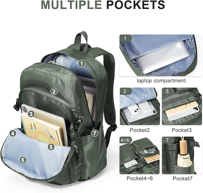 weradar Cute Bookbag For Teen Girs Boys,Middle Students Travel Backpack,Casual Daypackas Backpack For Women Men,Aesthetic School Backpacks With Lots of Pockets(Green)