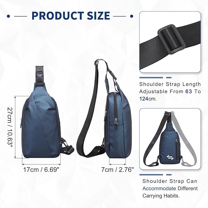 Small Sling Bag, Waterproof Nylon 7.9 Inch Crossbody Chest Bags Daypack Backpack with Anti-theft Pocket for Men Women (Dark Blue)