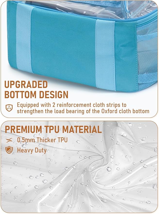 Clear Backpack Heavy Duty, Large TPU Clear Bookbag for Boys Girls Adult, See Through Transparent Back Pack with Multiple Pockets for College Work Casual Security,Light Blue