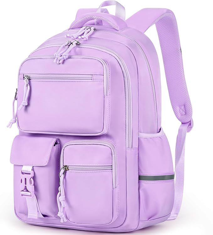 mibasies School Backpack for Teen Girls: 17.9 IN Backpack for Women with Laptop Compartment for Middle High Elementary School College Travel- Kids Bookbag Light Purple