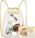 Clear Drawstring Bags, Transparent Storage Backpack for Stadium Approved,2 pieces, Concert Baseball Festival Beach Makeup Bag(1, Cream)