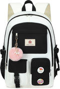 Hidds Laptop Backpacks 15.6 Inch School Bag Elementary Middle High College Backpack Cute Bookbags Anti Theft Travel Back Pack Casual Daypack Kids Book Bag for Teens Girls Women Students-Black Beige