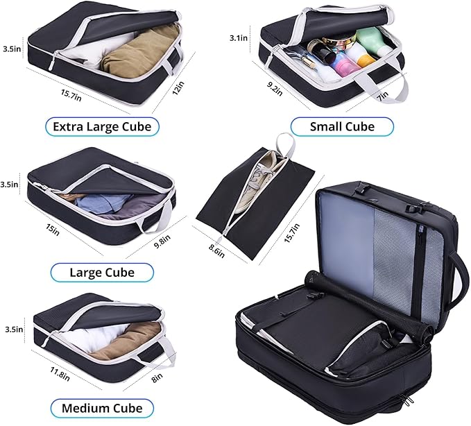 Travel Backpack for Men 50L Expandable Flight Approved Carry on Backpacks Luggage Suitcase for Travel Water Resistant 17.3 inch Laptop Backpack with 4 Packing Cubes