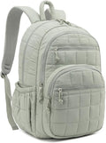 Bookbag for Women, Teen Girls Backpack for High School College Student, Puffer Quilted Back Pack Cute Laptop Backpack for Work Travel Mom Casual Daypack, Green
