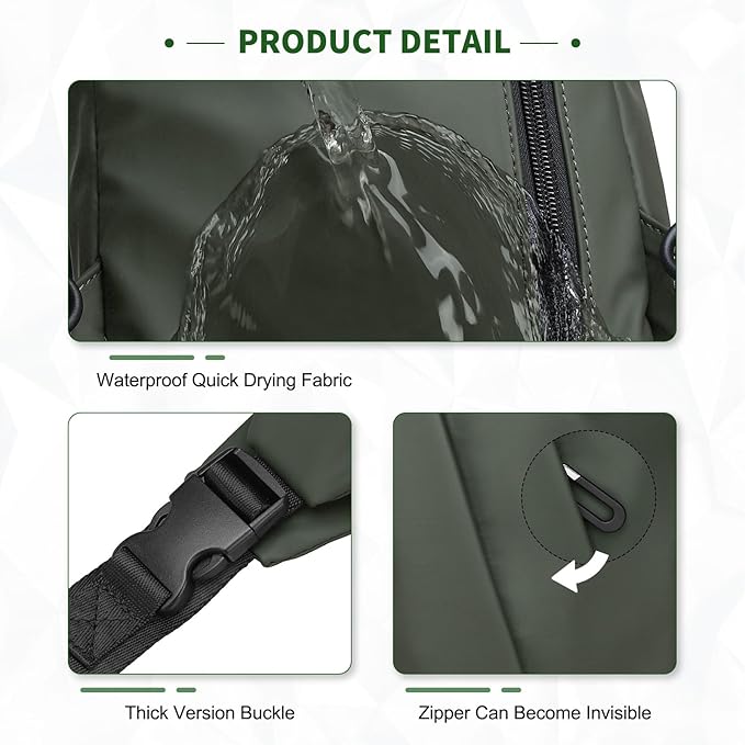 Small Sling Bag, Waterproof Nylon 7.9 Inch Crossbody Chest Bags Daypack Backpack with Anti-theft Pocket for Men Women (Dark Green)