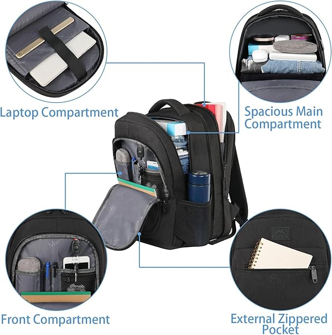 MATEIN Travel Backpack for Men, Expandable Laptop Backpack, Anti Theft Business Computer Bag Fit 15.6 Inch Laptop, Water Resistant College School Bookbag for Men Women, Black