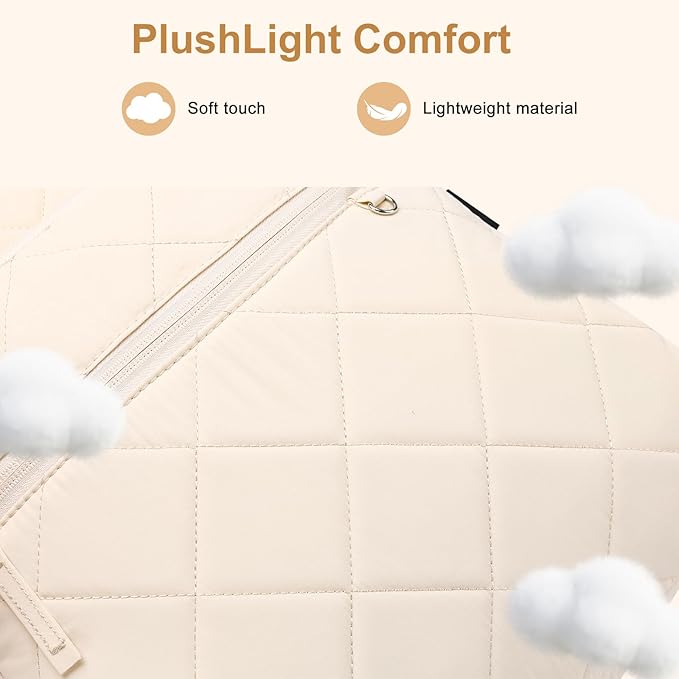 Backpack for Women, Quilted Puffer Casual Daypack, College School Backpack for Girls, Water-Resistant Bookbag for 15.6 Inch Laptop