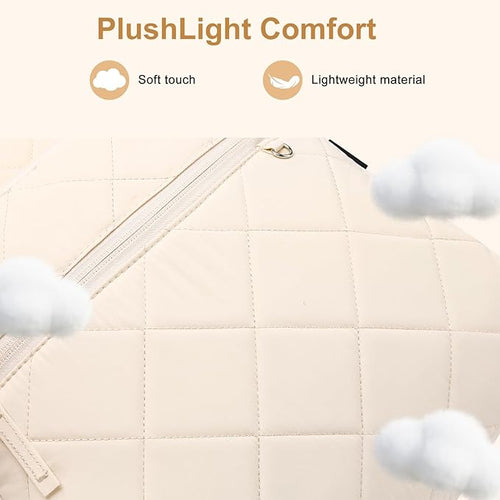 Backpack for Women, Quilted Puffer Casual Daypack, College School Backpack for Girls, Water-Resistant Bookbag for 15.6 Inch Laptop
