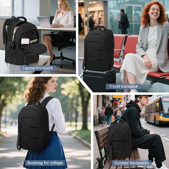 GMAK Travel Laptop Backpack for Men & Women, Business Anti Theft Laptops Backpacks with USB Charging Port, Fits 15.6 Inch Notebook, Water Resistant College School Computer Bag for Travel Sports, Black