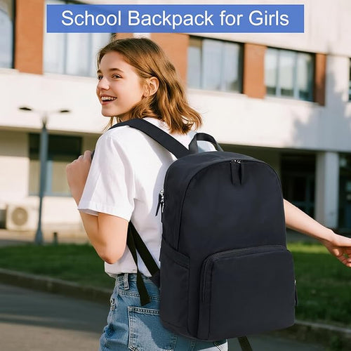BTOOP Backpack for School Girls Teens Lightweight College Bookbag Casual Work Travel Laptop Backpack for Women Water Resistant Black Backpacks(Black)