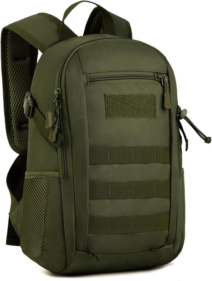 HUNTVP 10L Tactical Backpack Small Backpack Mini Daypack Military MOLLE Rucksack Gear Tactical Assault Pack Bag for Hunting Camping Trekking (10L-Army Green)