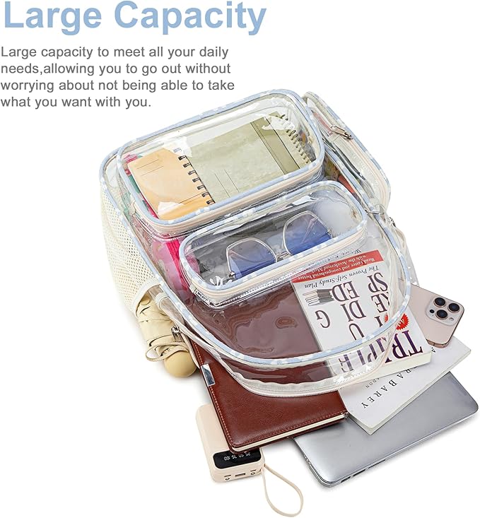 BTOOP Clear Backpack Heavy Duty Transparent Backpack 17" See Through Bookbag for College Work Festival Security with Padded Strap Large Capacity