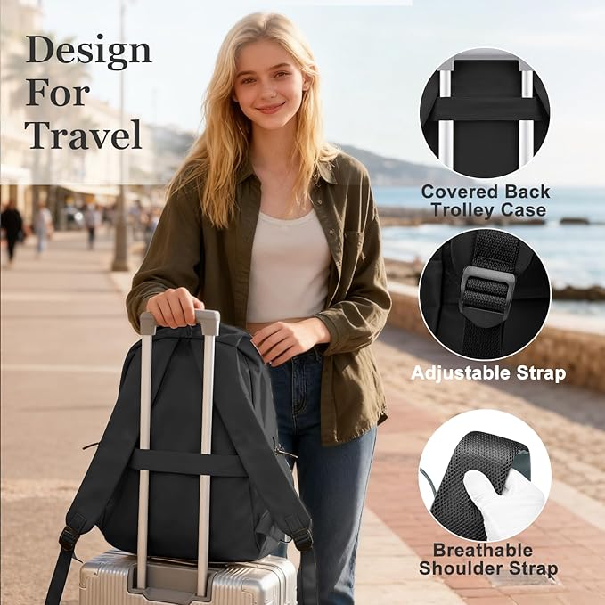 weradar Simple Black School Backpack For Women Men,Waterproof College Backpack,High School Bookbag For Teens Boys Girls,Lightweight Casual Daypack Travel Backpack
