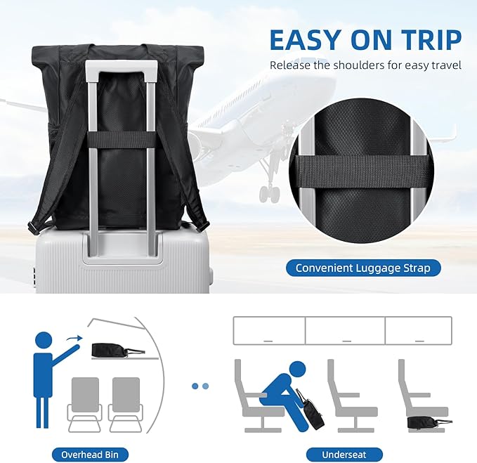 Foldable Convertible Tote Backpack Lightweight Versatile Nylon Daypack for Women Men Work Leisure Travel,Black