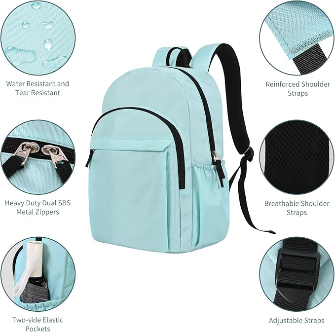 Lightweight Blue Backpack for School, Water Resistant Bookbag for Girls Boys, Travel Laptop Backpacks, Work Back Pack for Women, Book Bags for College Students, Bookbag for High, Middle School