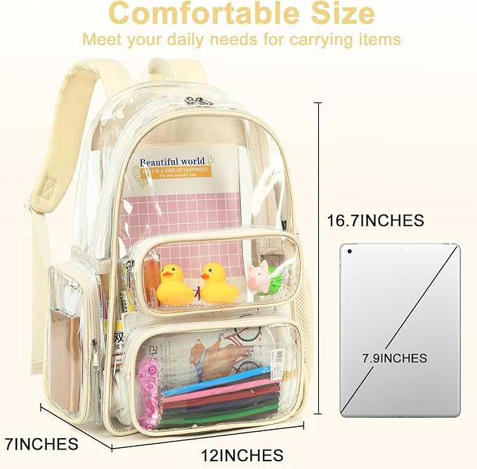 BTOOP Clear Backpack Heavy Duty Transparent Backpack 17" See Through Bookbag for College Work Festival Security with Padded Strap Large Capacity