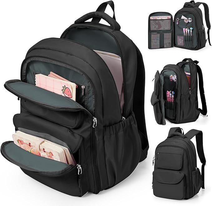 Backpack for Girls,Kids School Backpack Girls Cute Kindergarten Elementary Preschool Middle School Bags Kids Teens Aesthetic Bookbag Kawaii Backpacks Student Daypack Black