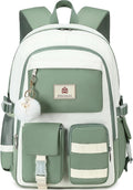 Hidds Laptop Backpack For College Women Elementary Middle High School Bag Teen Girls Bookbag Travel Daypack Backpacks (Green Beige)