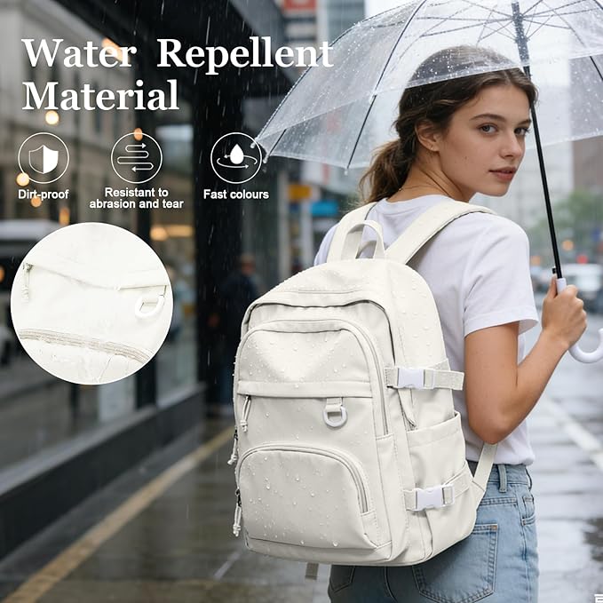 Lightweight College Backpack for Women Men Cute School Bag for Teens Girls Boys High School Backpack for Students Waterproof Casual Daypack Backpack（Beige）