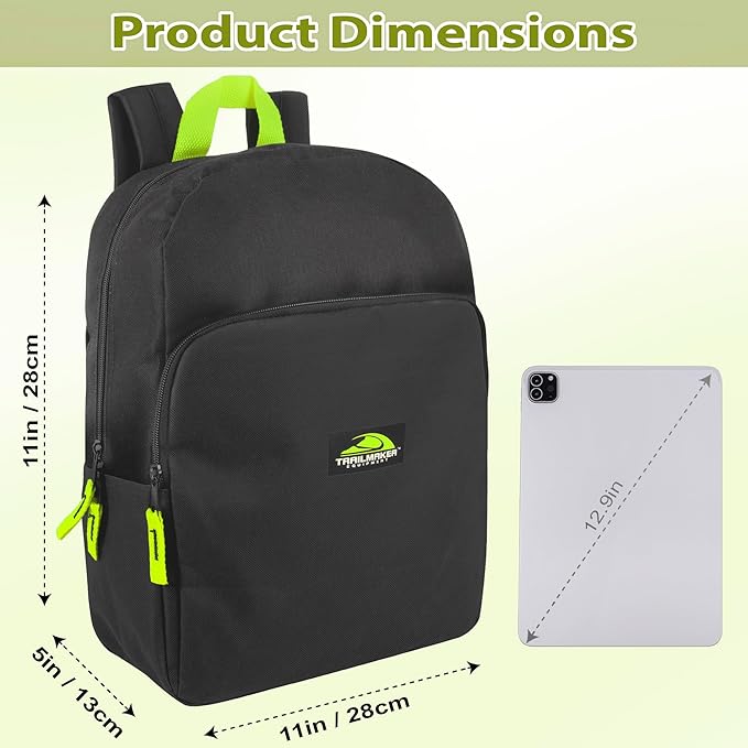 Trail maker Color Block Backpacks for School Boys and Girls, 15 Inch Two Tone Colorful Small Travel Backpack for Kids (Black)