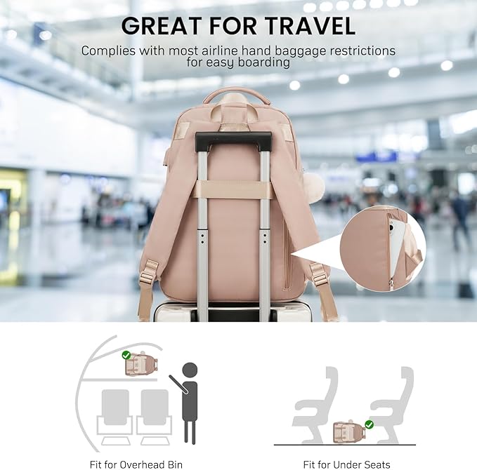 Student Laptop Backpack for College Teen Girls, Cute Middle High School Bag Women Bookbag Large Travel Back Pack Fit 15.6 Inch Laptop (Khaki Beige)