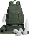 BJLFS Small Gym Backpack for Women Men, Waterproof Gym Track Bag with Expandable Shoe Compartment, Lightweight Mini Casual Daypack Sports Back Pack for Travel Hiking Dance Yoga Fitness Track, Green
