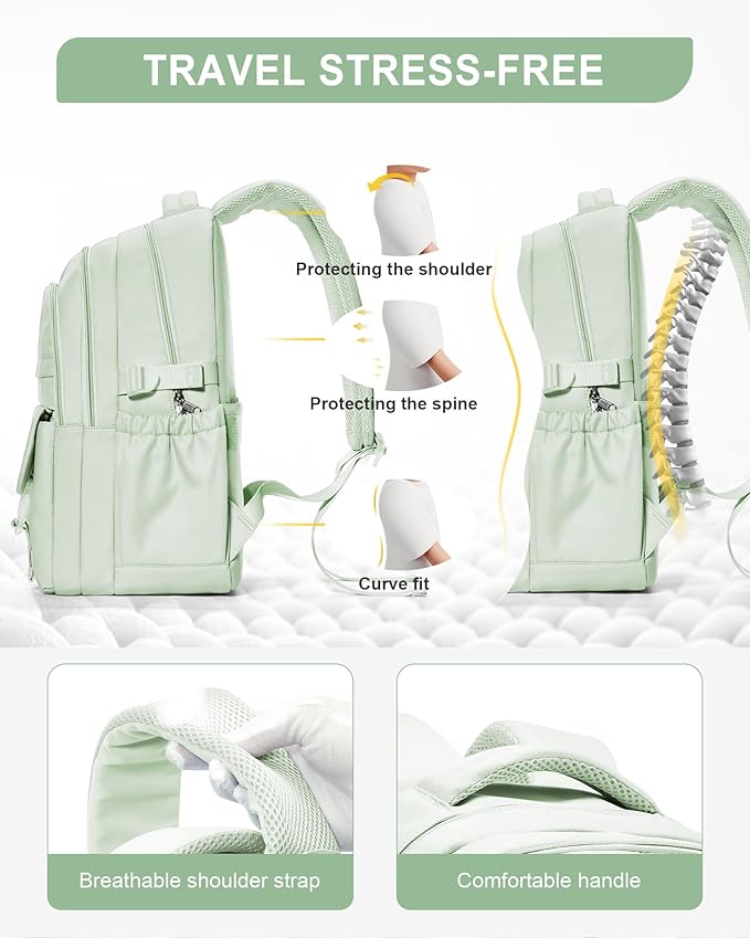 Waterproof Aesthetic Backpack For School, Cute High School Bookbag For Teen Girls Boys, Lightweight Casual Daypack Backpack For Women Men, College Backpack With Lots Of Pockets（MintGreen）